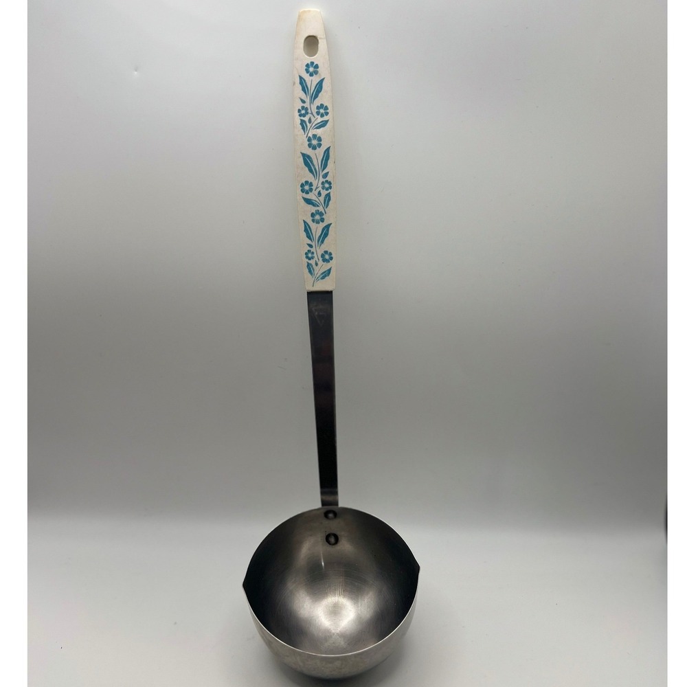 Household Japan Stainless Steel Blue Flower Handle Ladle 12" vtg cottagecore